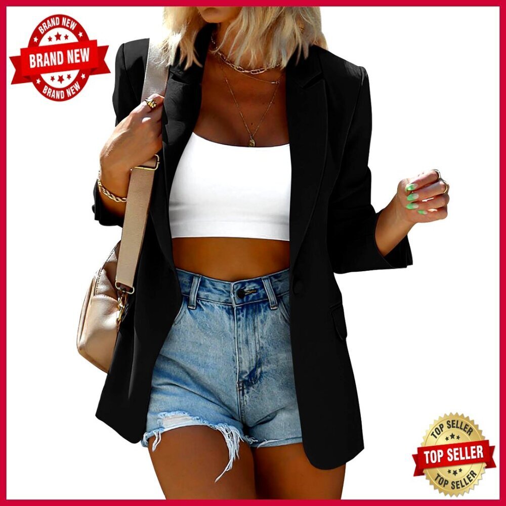 Oversized Blazer Long Sleeve Button Open Front Suit Jacket Work Casual